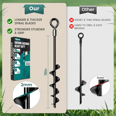 Badass Heavy Duty Spiral Ground Anchors For Mobile Homes Backyards And Sheds Tough As Nails Carbon Steel Tie Down Kit comparison image highlighting thicker blades