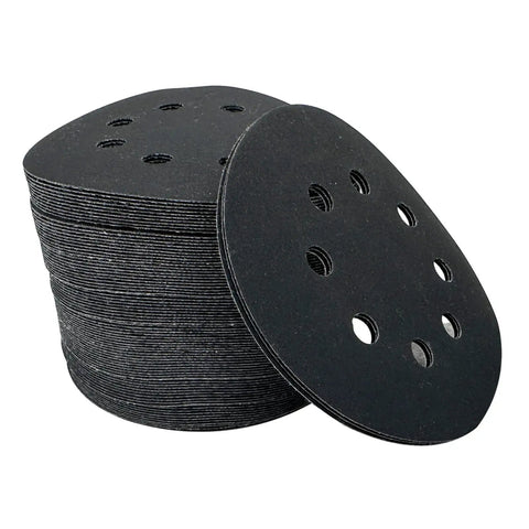 Heavy Duty 8 Inch Sanding Discs Set With 8 Holes For Power Tools stacked, black silicon carbide abrasive discs for wet or dry sanding.