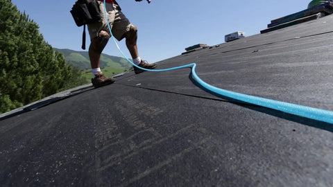 Heavy Duty Three Eighths Inch By One Hundred Foot Blue Polyurethane Air Hose With Braided Nylon Reinforcement used on rooftop