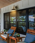 Outdoor view with 2 Pack Farmhouse Plug In Wall Sconces With Gooseneck Arms And Barn Shade Matte Black Finish