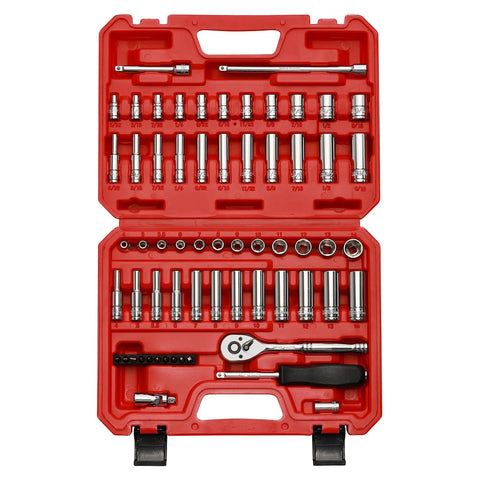 Beefy 1/4 Inch Drive Master Socket Set With Ratchets, Adapters, Extensions, And Bits, Inch And Metric, 62-Piece in case
