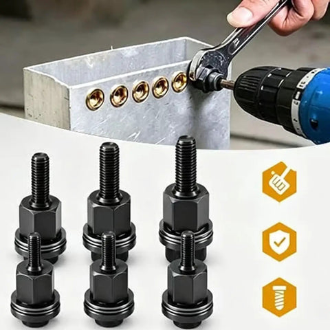 Rivet Nut Tool Kit Heavy Duty For M3 To M8 Sizes With Carbon Steel Rivnut Installer Adapters Includes M3 M4 M5 M6 M8 Heads And Assorted Rivet Nuts Manual Or Drill Powered Threaded Insert Tool Two Pack using drill on metal panel