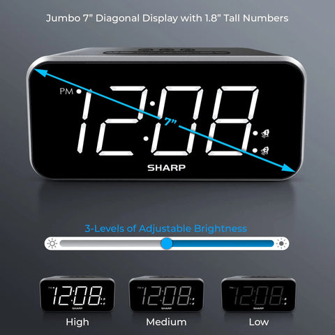 Straight Up Killer Digital Alarm Clock With Giant White Led Display Dual Independent Alarms And Smooth Three Step Dimmer Heavy Duty Bedside Timer Everyone Swears By showing 7-inch diagonal display with large numbers.