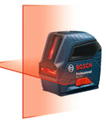 GLL 55 Self Leveling Cross Line Laser with Visimax Technology projecting bright red lines for precise DIY and pro alignment.