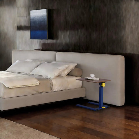 Rolling End Table From 100 Percent Solid Wood With Height Adjustable 19.8 To 29.7 Inches next to a bed, showing C table design