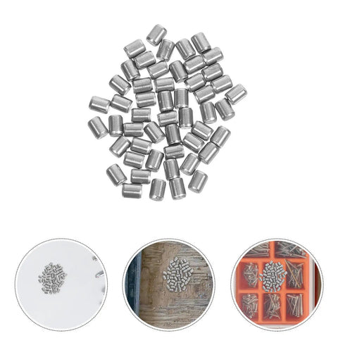 Get Your Shelves Sturdy With 50 Stainless Steel Dowel Pins For Furniture Repair And Wood Bunk Bed Fix, assorted shiny cylindrical rods.