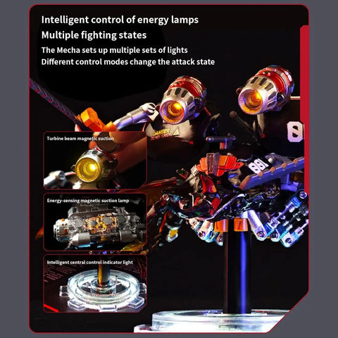 3D DIY Mechanical Beetle Assembly Model With Mechanical Transmission, Futuristic Desktop Ornament For Enthusiasts And Gift Givers, Dynamic Kit Version With LED Accent Lights; red ABS-PVC model with glowing lights