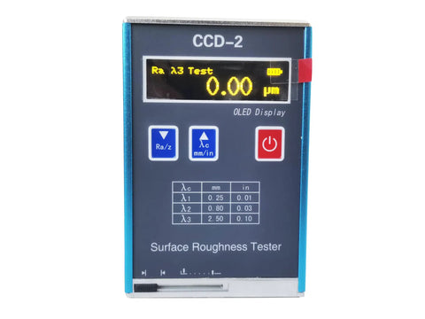 All In One Surface Roughness Tester For Ra Rz Rq Rt Profilometer showing digital display for sample lengths.