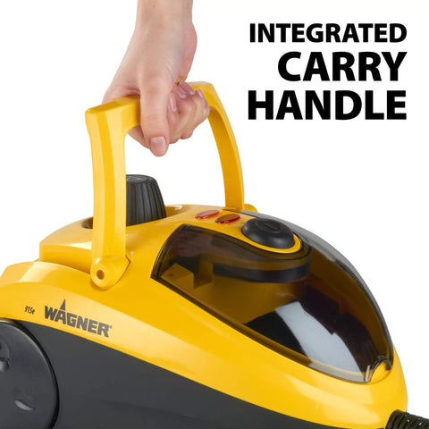 Hand holding On Demand Steam Cleaner And Wallpaper Remover Multipurpose Power Steamer With 1500W 18 Attachments carry handle