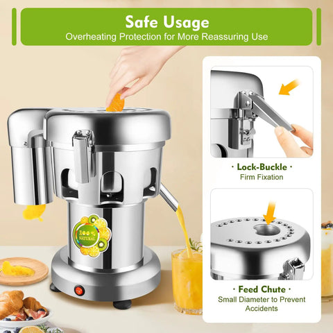 Super Cool 550W Electric Stainless Steel Centrifugal Juicer Machine For Fresh Fruit And Vegetable Juice Extraction With Auto Pulp Separator and secure lock-buckle design.