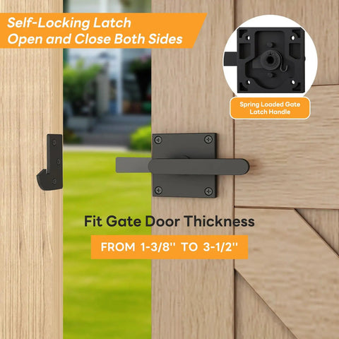 No Sag Gate Bracket Kit With Left Opening Latch Heavy Duty Gate Reinforcement Hardware For Wooden Fence Gates 26 To 60 Inches Wide And Up To 72 Inches High Black, spring-loaded latch on wooden gate