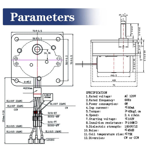 Technical drawing of Auger Feed Motor Replacement For Fireplaces And Inserts Easy Install Compatible With 812-4421 812-4420.