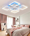 Rectangular LED Ceiling Light With Dimmable Remote 60W Front Light And 5W RGB Backlight in modern bedroom setting