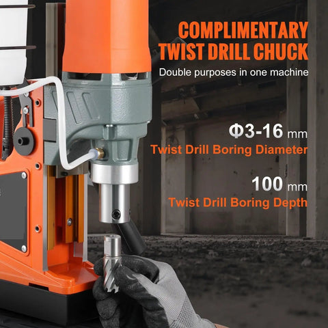 Heavy Duty Boss Grade Magnetic Drill 1450W Variable Speed Portable Electric Core Chucker with twist drill chuck for 3-16mm boring.