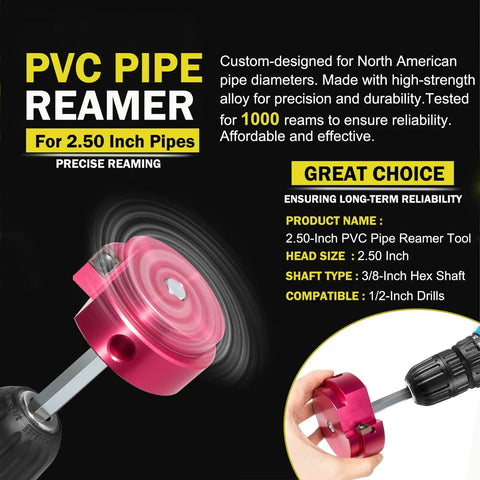 2-1/2 Inch PVC Pipe Reamer Tool For Precise Reaming Of Schedule 40 PVC CPVC And ABS Fittings, Aluminum Head With 3/8 Inch Hex Shaft