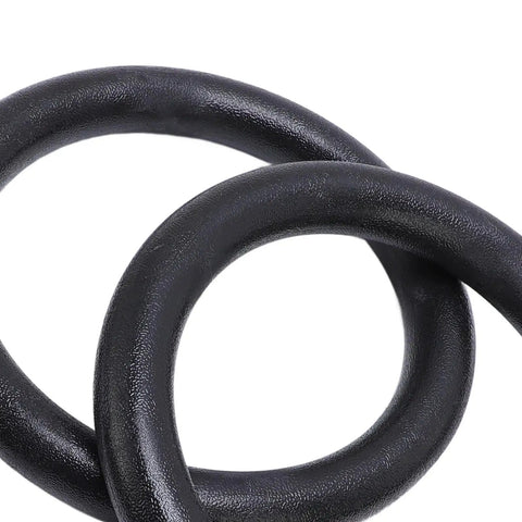 Close-up of black exercise rings, part of Heavy Duty Gymnastic Rings With Scale Straps For Home Gym Training 661.38lb load