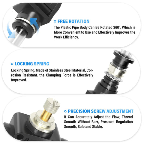 Tailonz 1/4 in pneumatic air flow control valve with push-to-connect fittings; inline speed controller.