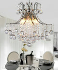 Lit Six Light Chrome Crystal Pendant Chandelier Flush Mount Ceiling Light For Dining Room Modern Style With Adjustable Chain And K9 Clear Crystals