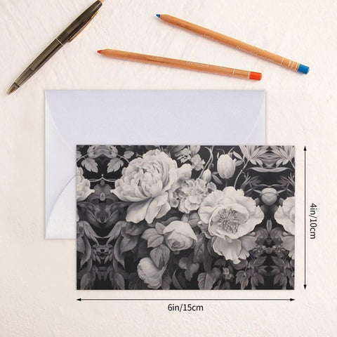 Floral Graphite Print Greeting Cards Half Fold 4x6 Inches All Occasion Invitations and Celebrations Photo Paper White Card Stock