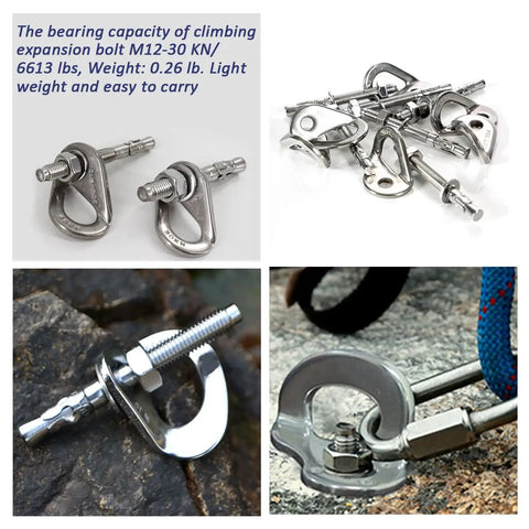 Beefy 30KN Stainless Steel Climbing Anchor Bolt For Safe Fixed Points And Rock Climbing Hangers, M12 Mounting shown in use