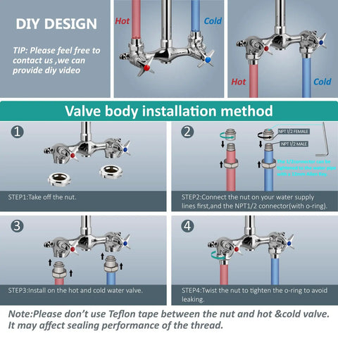 Installation guide for Outdoor Shower Kit With 8 Inch Rainfall Head, Handheld Sprayer, Exposed Shower Pipe, Two Handle Faucet.