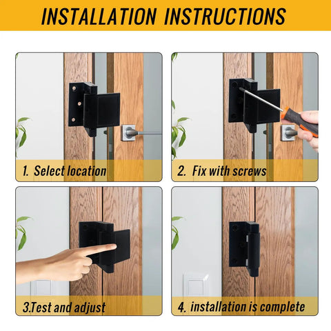 Installation instructions for Built Tough Door Security Lock Zinc Alloy Reinforcer Plate Kick Proof Privacy Latch on swinging doors.