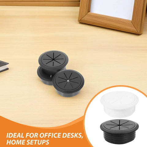 Round Desk Cable Hole Covers Grommet Kit With ABS And Rubber Material Dust Barrier For Office Desks And School Tables Easy No Fuss Wire Management Through Pass Grommets 20 Pack, black round desk grommets on wood desk