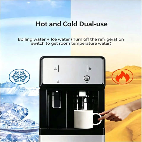 Slick Bottleless Water Dispenser Featuring Straight Up Four Stage Filtration And Game Changing Tankless Direct Connect Design For Crisp Instant Hot Cold Or Warm Water Daily At Home Or Office with hot and cold dual-use feature.