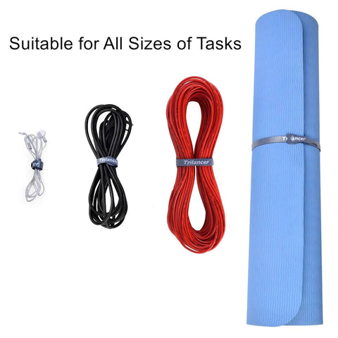 Reusable Cable Straps and Wire Ties Pack of 50, 8 Inch Adjustable Cord Fasteners shown in multiple uses, various cable sizes