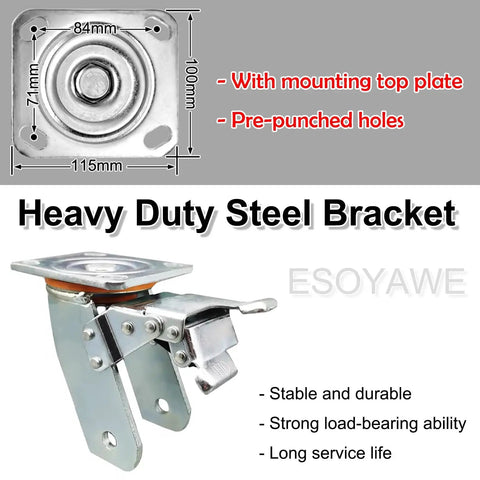 Heavy Duty Polyurethane Replacement Casters With Thick Steel Plates And Included Bolts Roll Smooth As Butter with top plate dimensions.