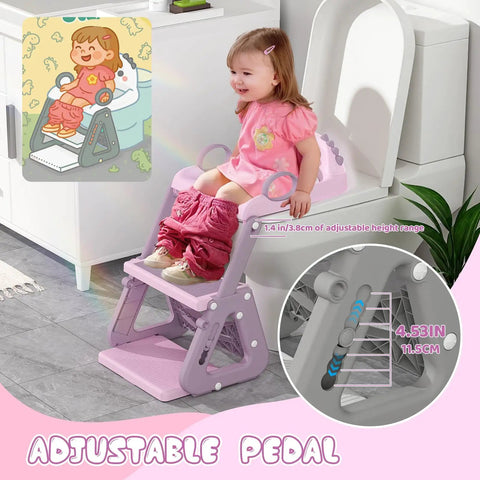Rock Solid 2 In 1 Potty Training Seat With Quick Fold Step Stool For Toddlers And Kids Boys Girls, showcasing adjustable height and stable frame.