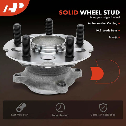 Pro Grade Rear Wheel Bearing And Hub Assembly Fits Honda Odyssey 2005 To 2010 showing five lug flange and anti-corrosion bolts.