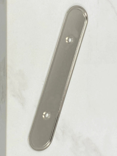 Three Inch Oval Backplate In Brushed Nickel Dope Finish Pack Of Twenty Five For Cabinets Or Doors With Three Mounting Holes