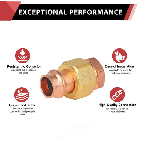 Image of 100 Pack 1 Inch Copper Press Fitting Union Female FPT For Pipe Connection Quick Connect Leakproof Seal Fits Type M L Or K Copper Tubing Durable Construction For Long Life with performance features.