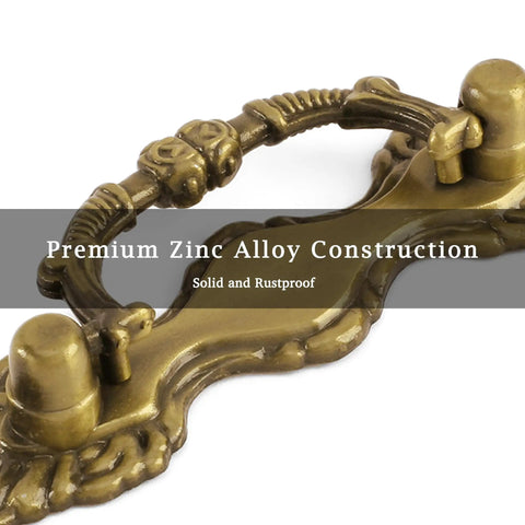 Close-up of premium zinc alloy construction on 4 Pack Antique Brass Bail Drawer Pulls With 2-1/2 Inch Center Spacing