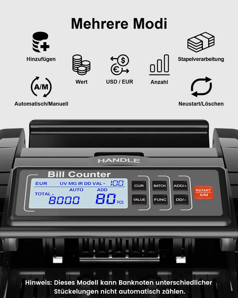 Fast Cash Counter With UV MG IR DD Counterfeit Detection, Value Counting, Batch And Add Modes, 1,200 Notes Per Minute
