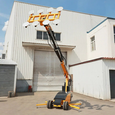 Pro Grade Portable Electric Vacuum Glass Lifter With Killer Suction Grip For No Sweat Marble Installation Heavy Construction Facades And Smooth Panel Shifting, with multiple suction cups, outside a warehouse.