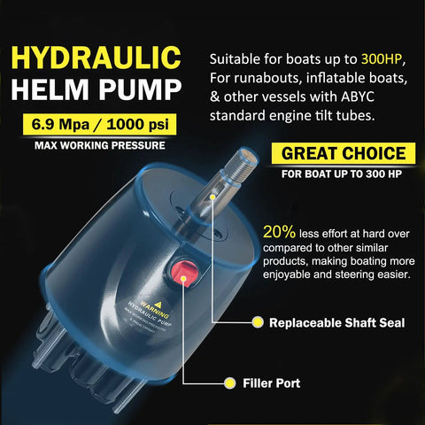 Hydraulic Helm Pump for Plug And Play Hydraulic Steering Kit For Single Outboard Boats Up To 300Hp, 6.9 Mpa, suitable for runabouts.