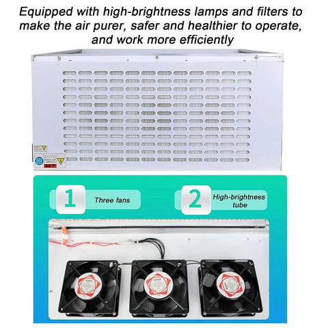 Pro Grade Clean Room Workbench Featuring Triple Fan Draft And Electrostatic Curtain with three fans and high-brightness lighting.