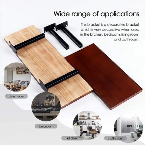 Beefy Four Pack Heavy Duty Floating Shelf Brackets 8 Inch Wall Mounted Industrial Steel Brackets For Shelves with wooden boards
