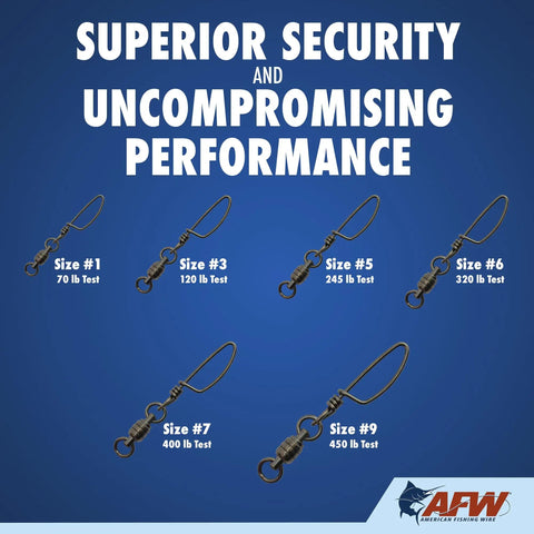 Stainless Steel Ball Bearing Snap Swivels With Double Welded Rings Size 5 245 Lb Test Gunmetal Black 2 Pack For Freshwater And Saltwater Fishing With Bullet Shape For Smoother Action And Reduced Drag image showing multiple swivels with size and test weight labels.
