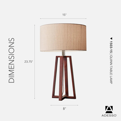 Quinn Table Lamp With Walnut Birch Wood Base And Natural Linen Shade, Modern Nightstand End Table Or Desk Light, Adjustable 3 Way Mood Lighting For Living Room Or Home Office, Chill Vibe And Warm Glow