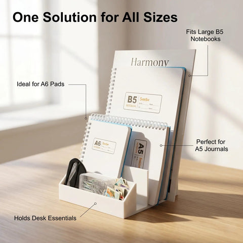 Two Pack 3 Slot Mail Organizer For Desk Space Saving With Front Accessory Tray Vertical Letter Holder And Bill Sorter Premium Plastic Desktop File Organizer For Envelopes Notebooks And Office Supplies White with notebooks and desk supplies