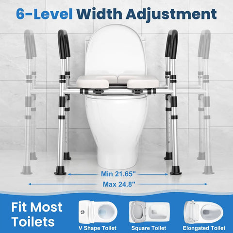 Premium Raised Toilet Seat Featuring Secure Grip Handles For Seniors And Pre And Post Surgery Recovery Built Tough With Anti Slip Base No Hassle Setup Supports Four Hundred Pounds FSA HSA Approved Bath Gear with adjustable width for V, square, and elongated toilets