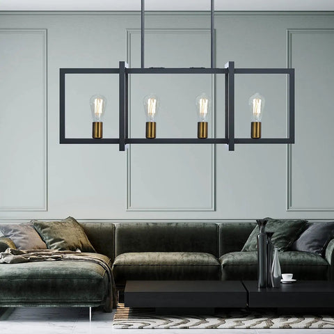 Modern Island Kitchen Pendant Light With Four Adjustable Sockets, Vintage Black And Bronze Ceiling Fixture For Dining Room Cafe Bar, Height Adjustable Hanging Pendant Lights above sofa