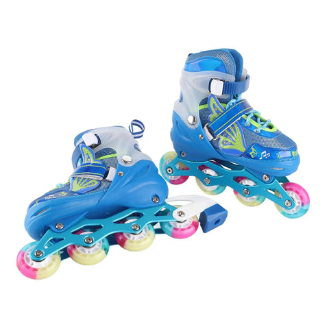 Kid Friendly Inline Skates Adjustable From Size 35 To 38 Breathable Comfort Blue Indoor Outdoor Use LED Light Up Wheels