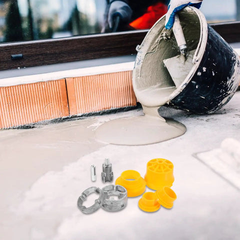 Osaladi Electric Drill Pipe Threader Kit With Alloy Iron Dies For 1/2 And 3/4 Inch Water Hose Pipes shown in construction setting with concrete.