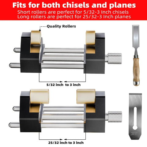 Versatile Honing Guide System for Chisels and Planes, Precision Sharpening Kit with Adjustable Angle Fixture shown in two configurations