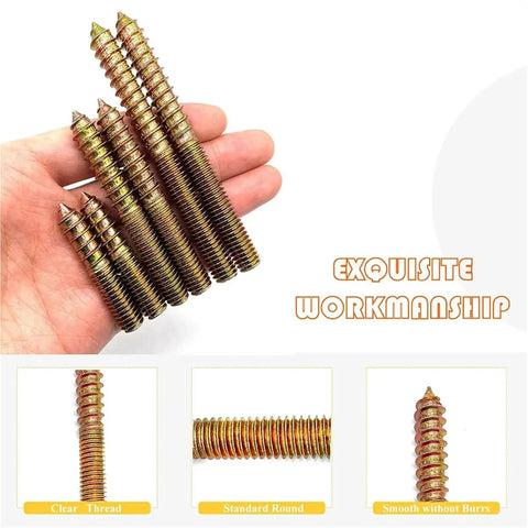 15 Pieces M8 Double Headed Hanger Bolts Yellow Zinc Plated Dowels Self Tapping Screws For Wood Furniture M8x80mm Durable Hidden Connectors