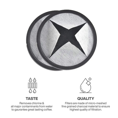 24 Pack Replacement Charcoal Water Filter Discs for Coffee Makers and Brewers, removes chlorine, odors, calcium, visible on packaging